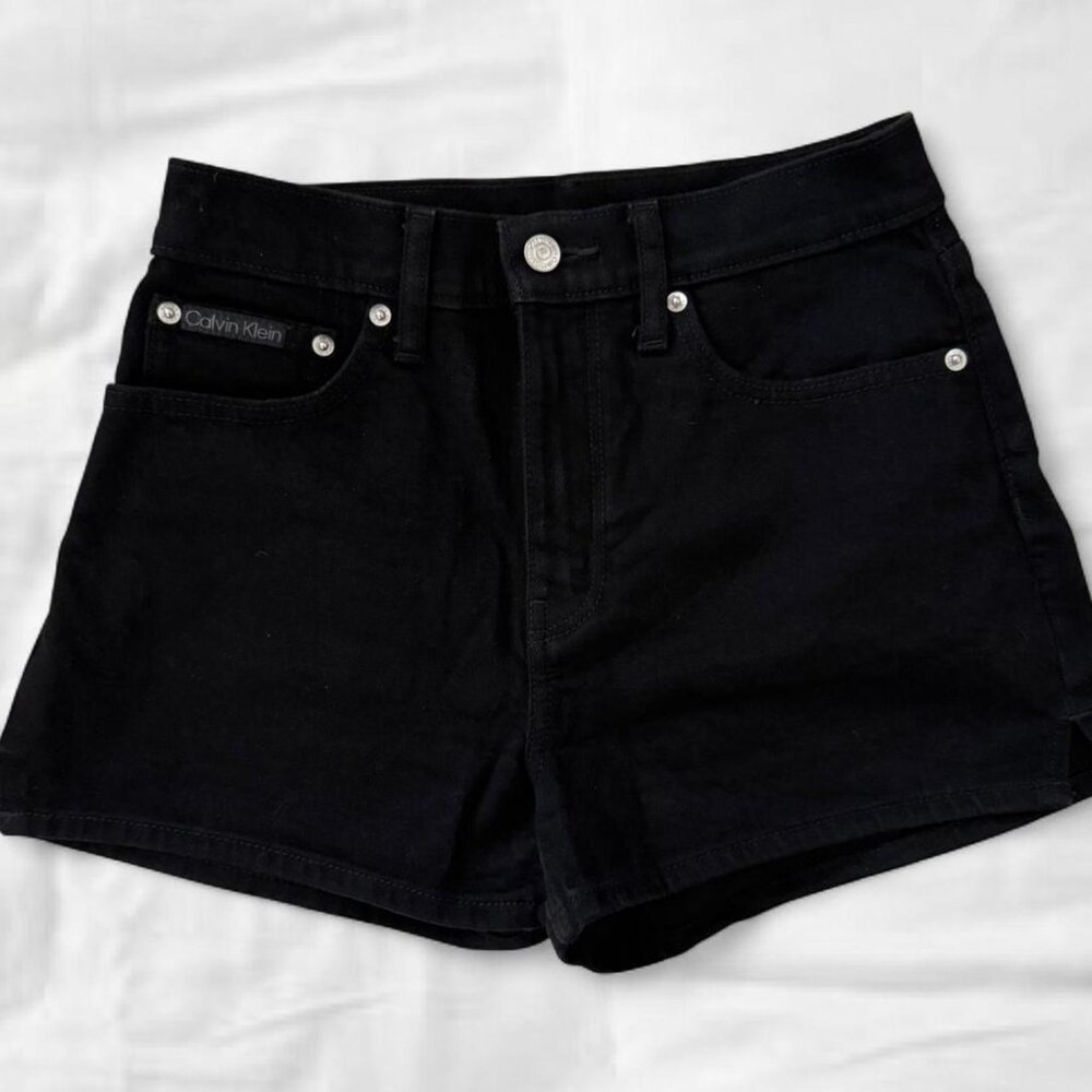 black calvin klein denim high rise mini shorts